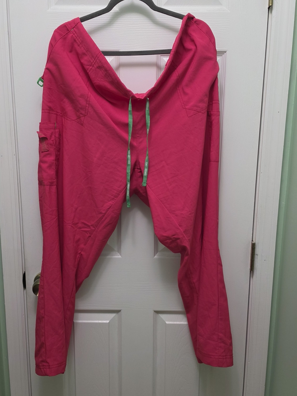 Carhartt Hot Pink Scrub Pants with Green Drawstring Accent